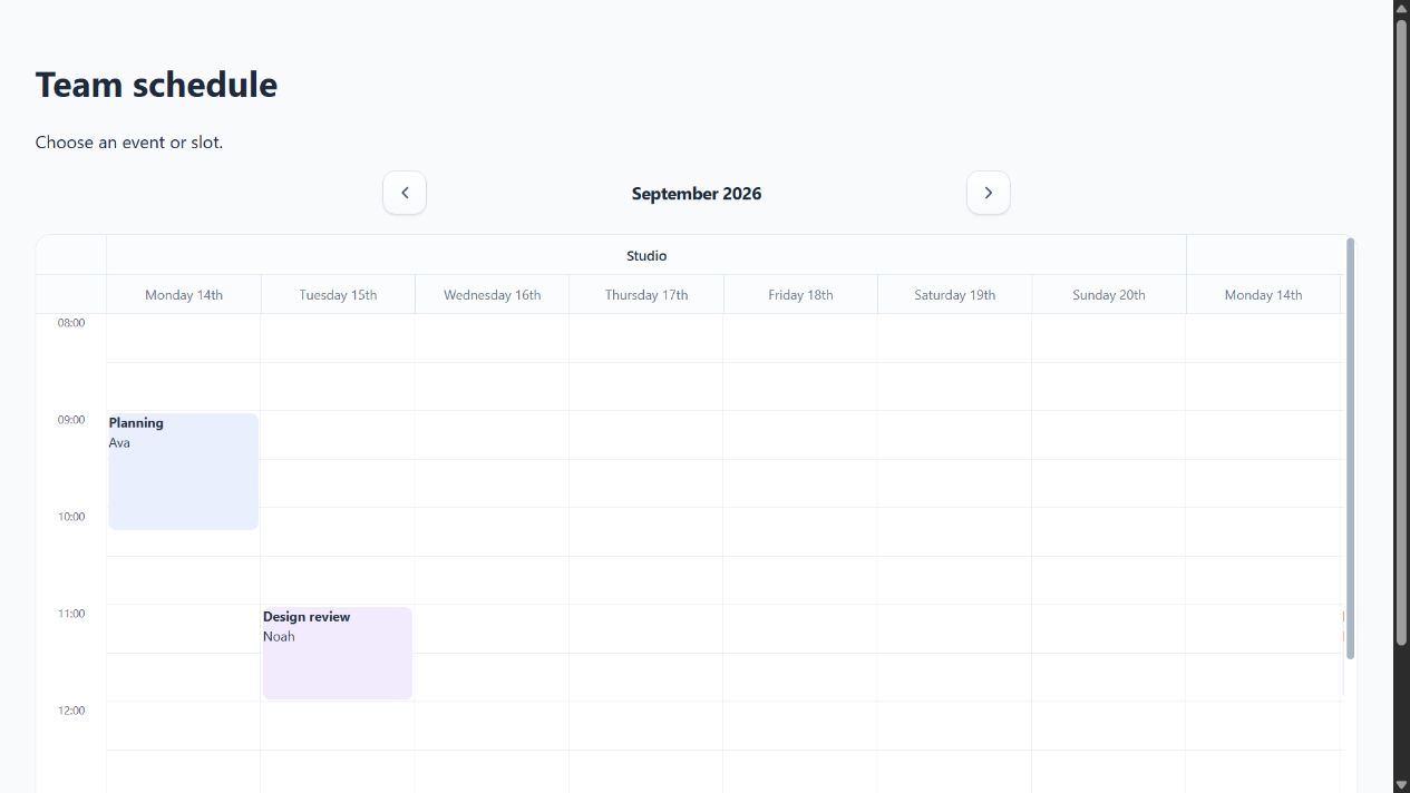 The runnable Vite consumer showing a resource schedule